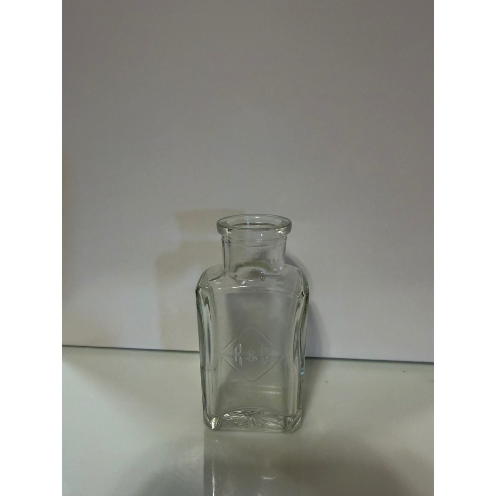 Vintage R&G Clear Glass Apothecary Bottle Embossed Diamond Logo Small Bud Vase